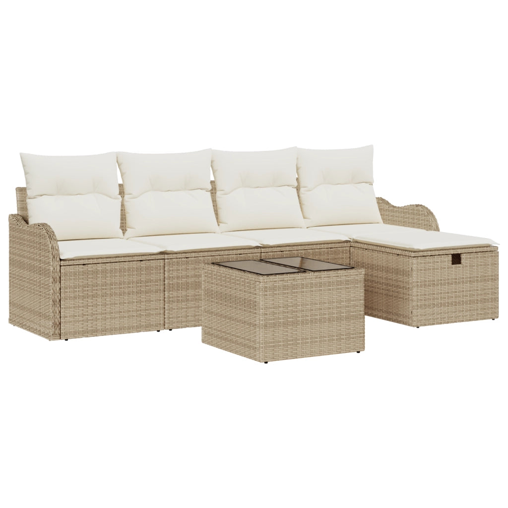 Set Divano da Giardino a 6 Pezzi con Cuscini Beige in Polyrattan
