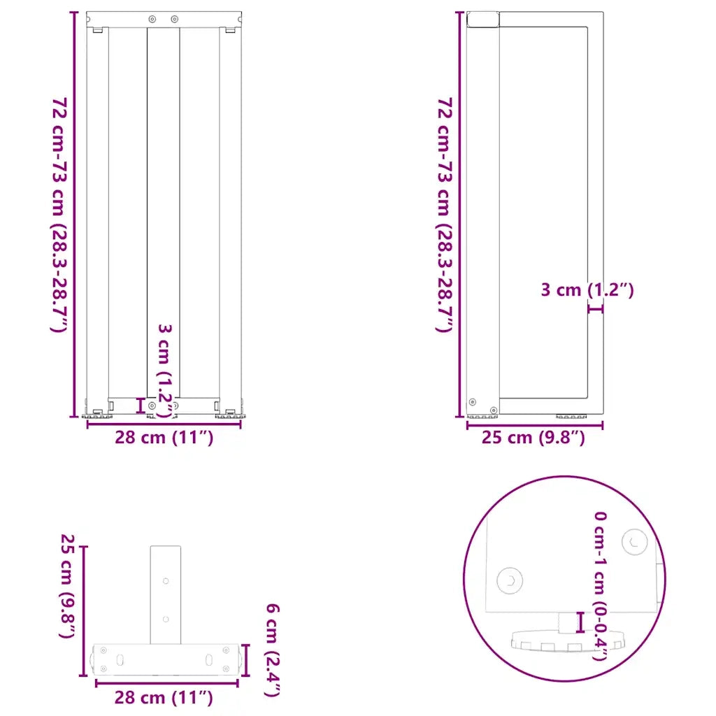 Gambe per tavolo consolle a T 2 pz Antracite 25x28x(72-73) cm Acciaio