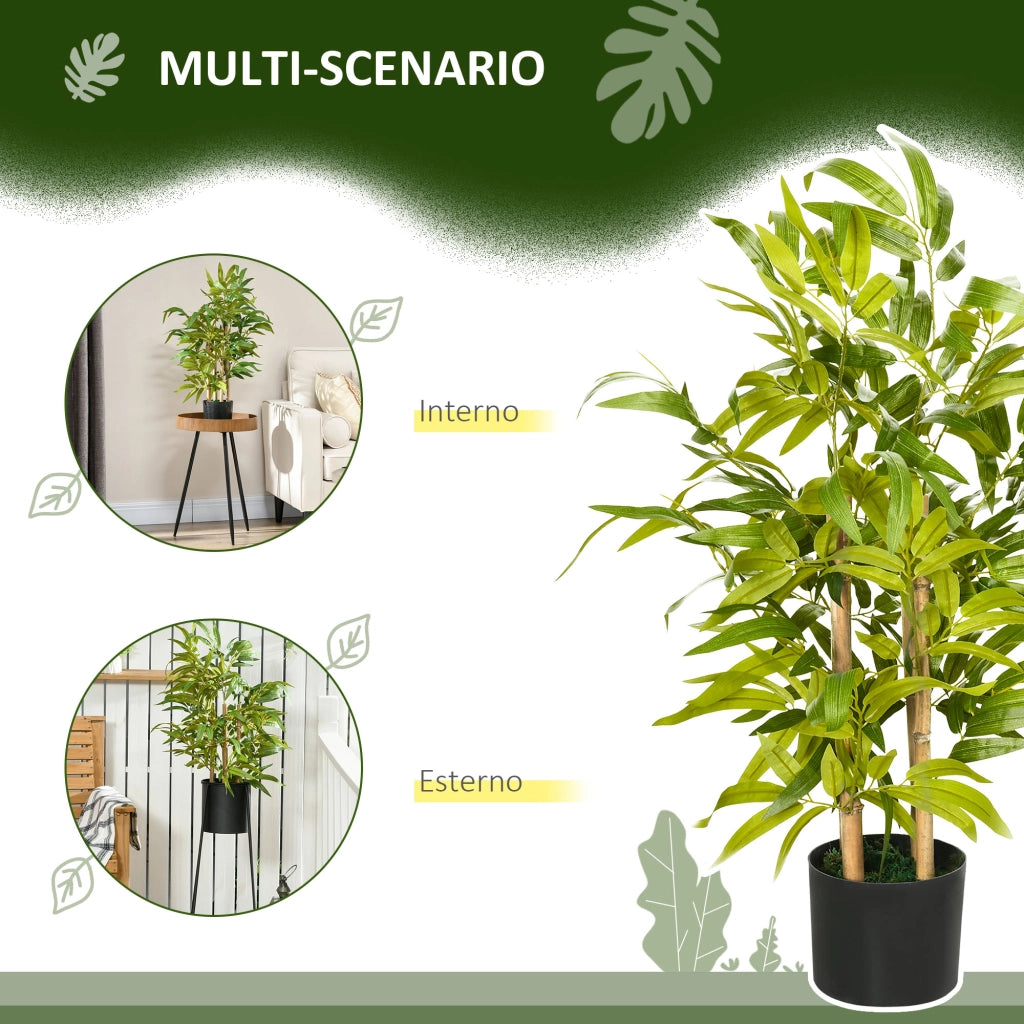 Pianta di Bambù Artificiale Alta 60 cm con Vaso in Cemento Ø15x12,5 cm in Poliestere e PP Verde