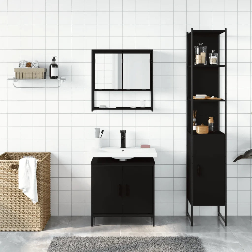 Set Mobili da Bagno 3 pz Nero in Legno Multistrato 3214680