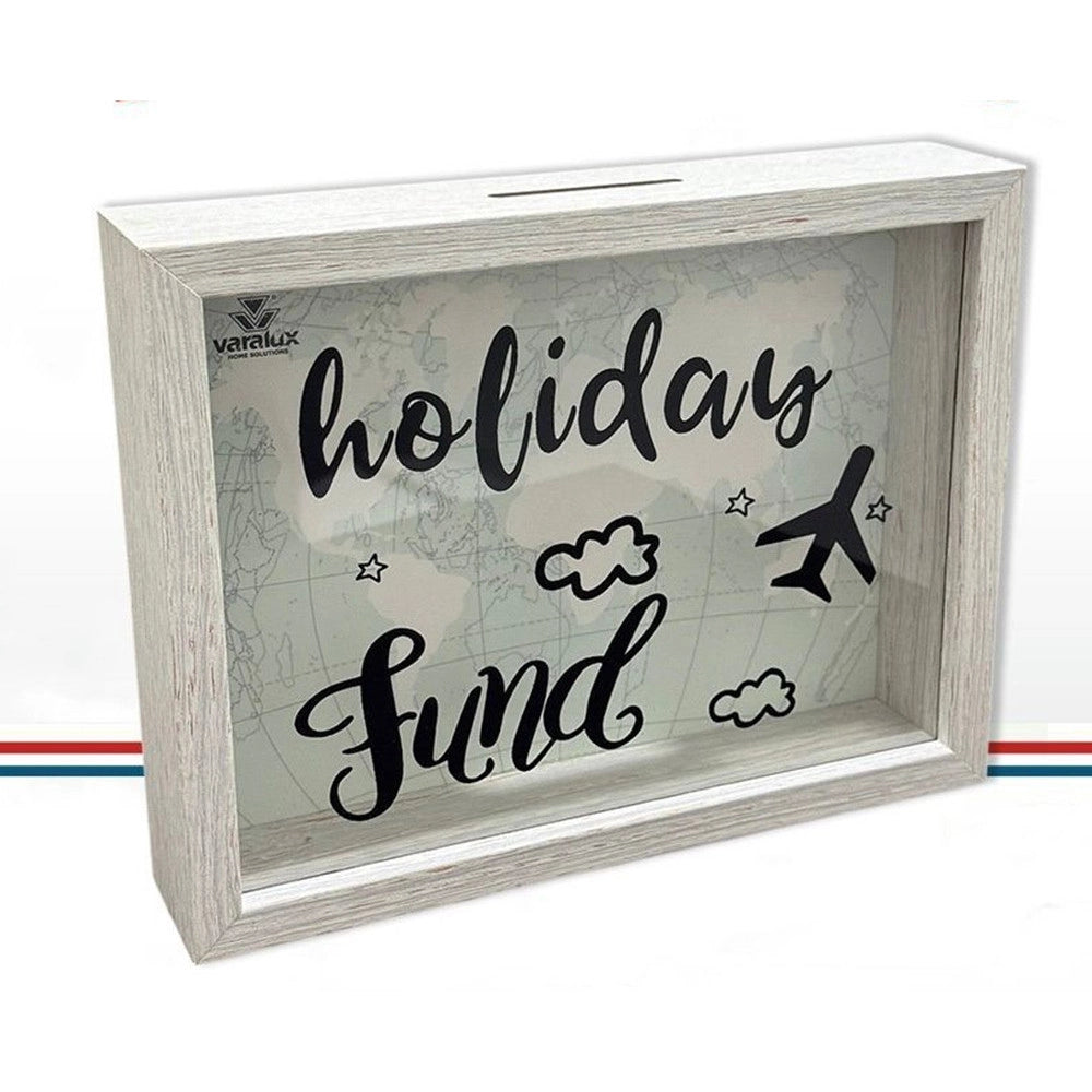 Trade Shop - Salvadanaio Box Cornice Sfondo Con Mappamondo Scritta In Legno Plastica 22 X 17 X 5 Cm -