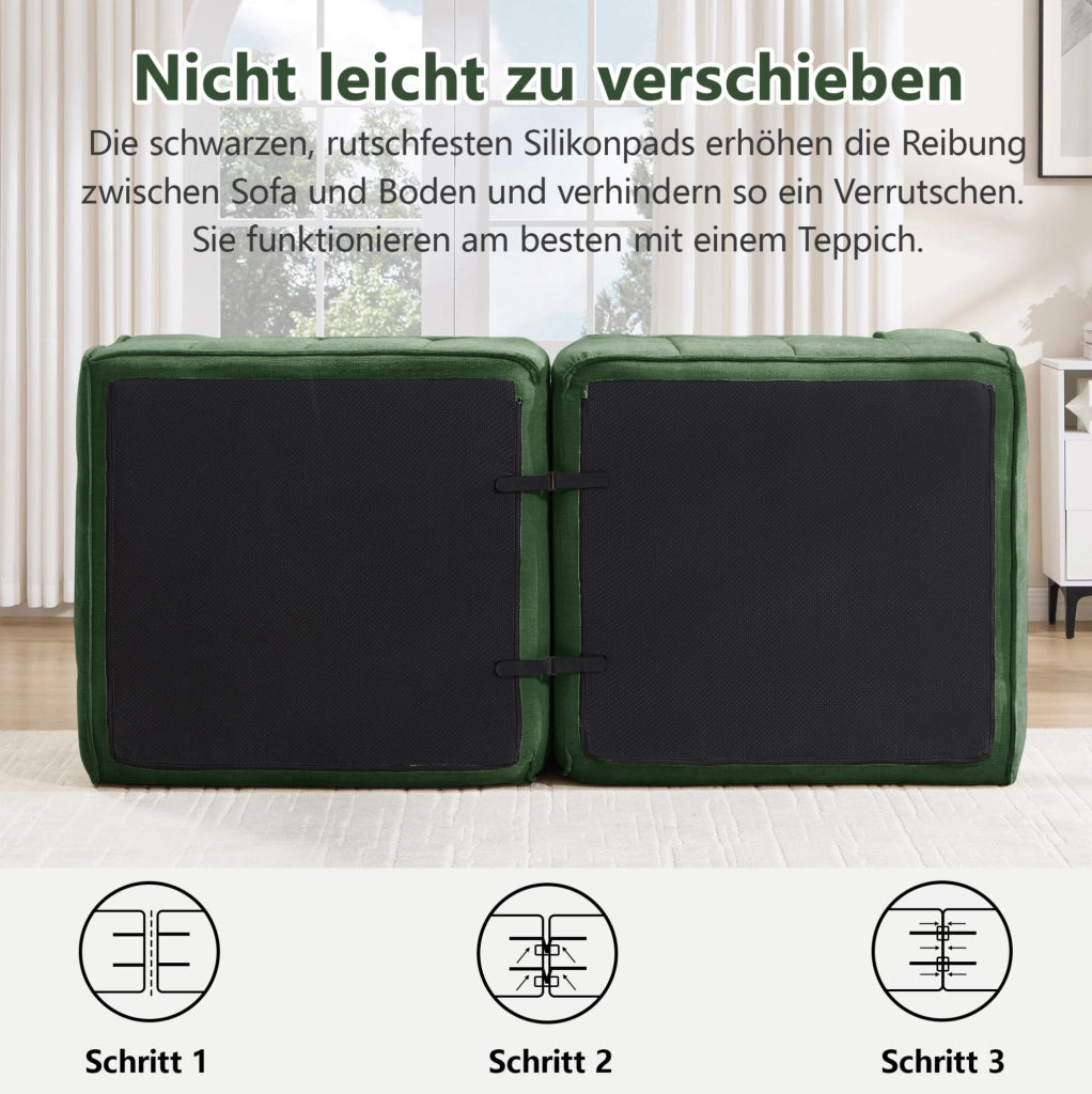 Divano modulare 3 posti 271x93x67 cm in poliestere verde; design senza struttura e seduta profonda