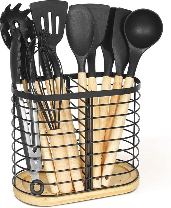 Organizzatore per Utensili da Cucina - Supporto Spaziale con Base in Bambù e Progettazione Aperta