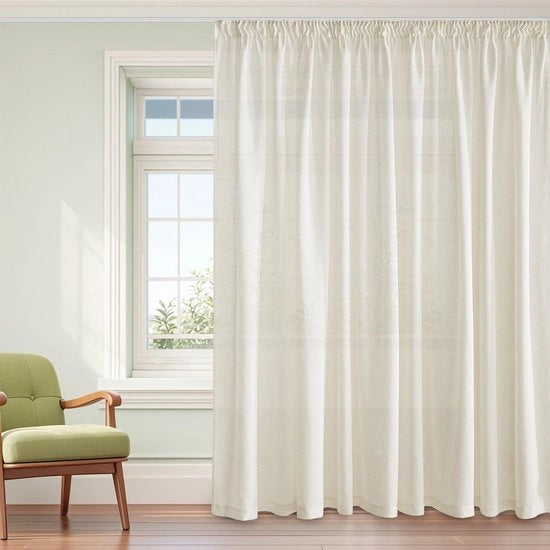 Vetrata a Tendenza in Tessuto Lino - 1 Pannello - 300B x 260H cm - Beige Chiaro - Adatto per Viti/Rails - Facile da Montare - Tende