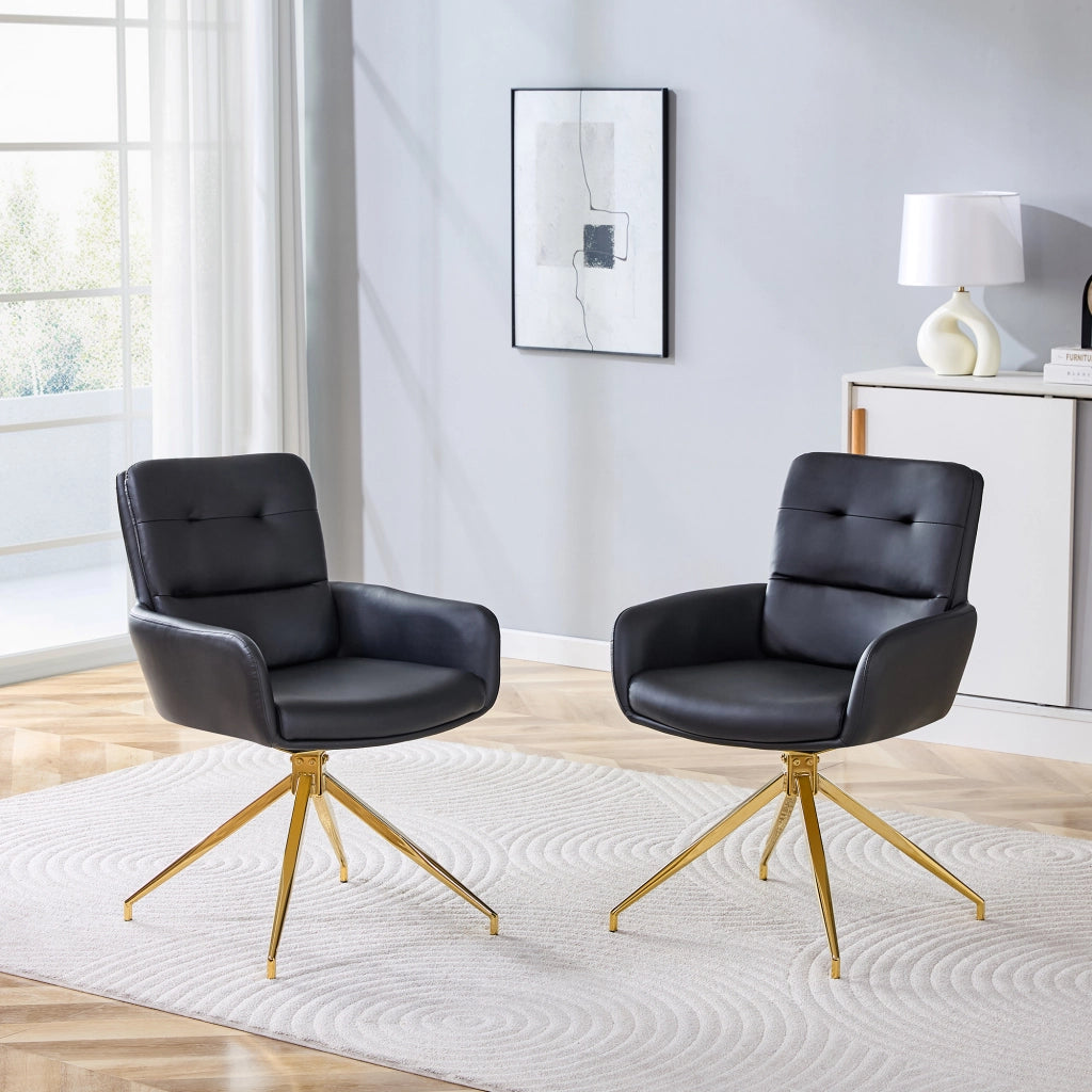 SEDIA Girevole 360° 85 cm PU Nero e Metallo Oro Set da 2 pezzi