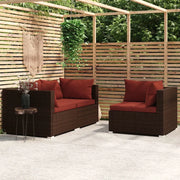 Salotto da Giardino-Set Divani da Giardino con Cuscini 3 pz in Polyrattan Marrone