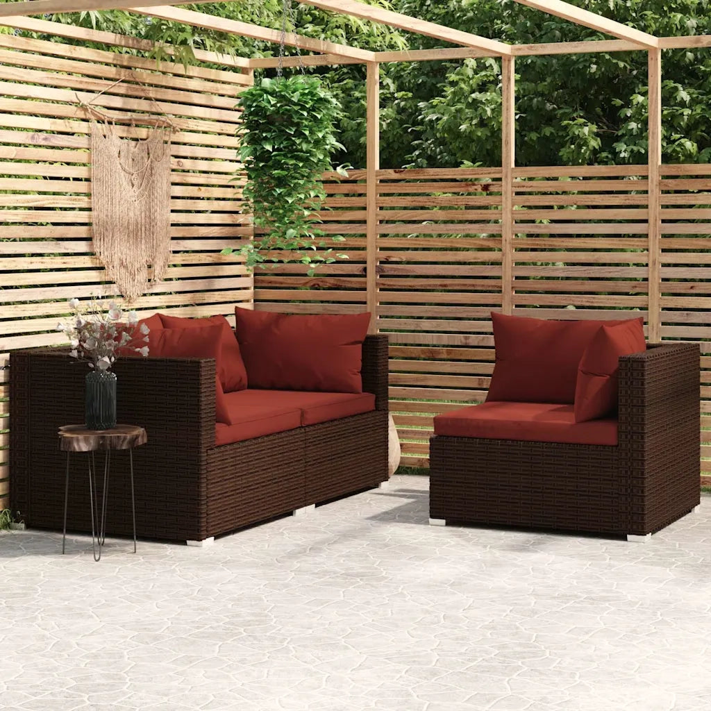Salotto da Giardino-Set Divani da Giardino con Cuscini 3 pz in Polyrattan Marrone