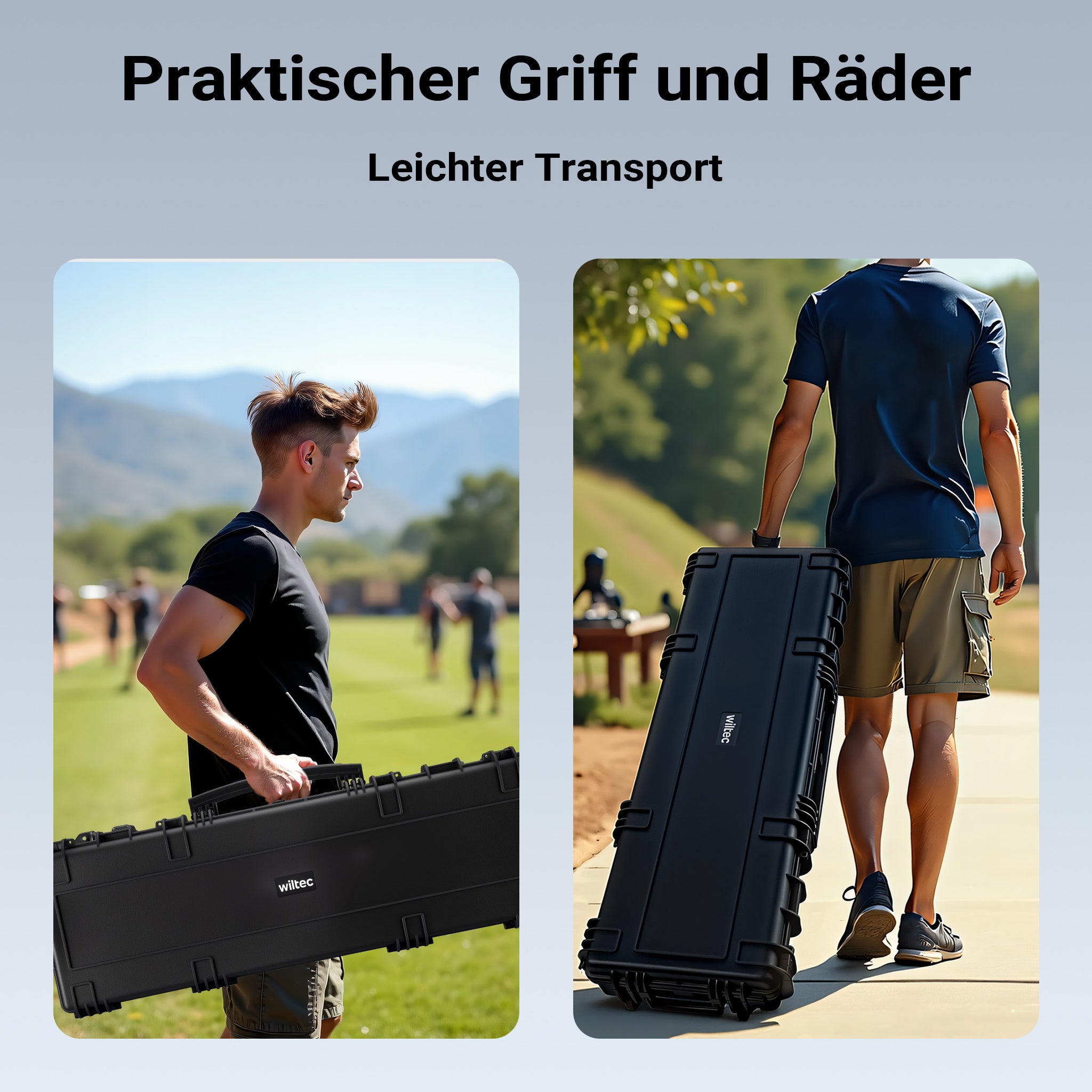 Waffenkoffer 118,9 x 40,5 x 16 cm für Langwaffen, Gewehrkoffer mit Schaumstoffpolsterung und Rollen für sicheren Transport, Langwaffenkoffer mit Tragegriff