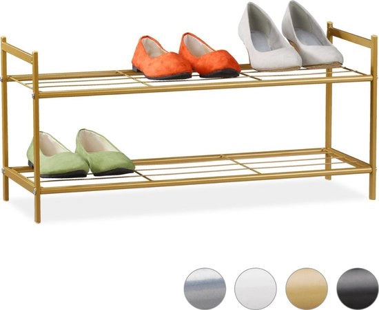 Rack di scarpe 2 livelli - 6 paia - metallo - 33,5x69,5x26 cm - oro