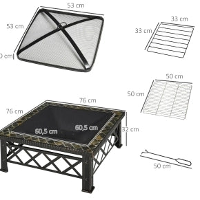 Braciere da esterno ULEVR 76x76x47 cm con griglia per barbecue e parascintille, acciaio nero