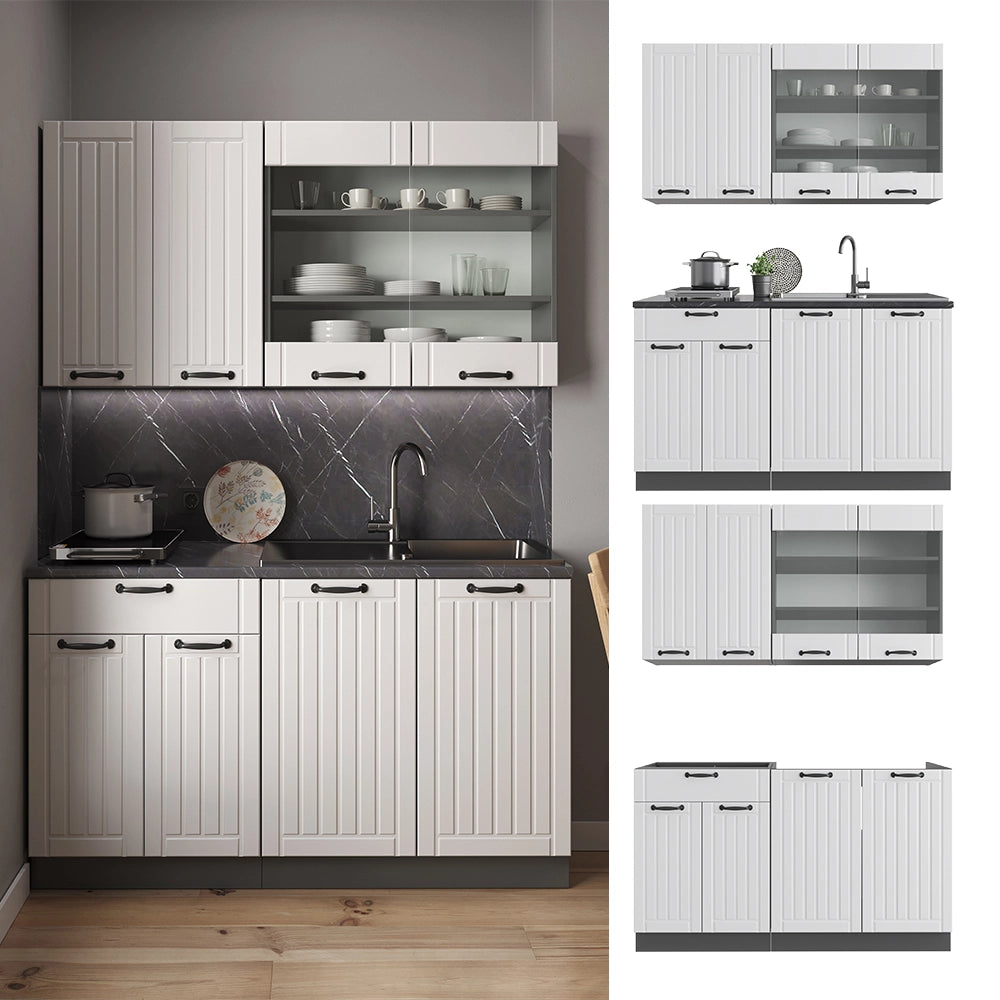 Cucina completa Fame-Line Bianco rustico/Antracite 140 cm, PL Antracite Vicco