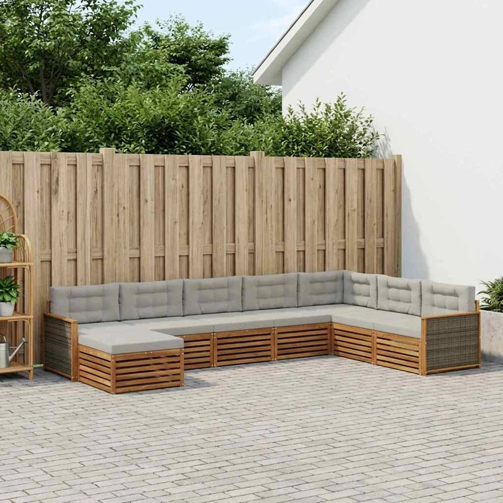 Set di divani da esterno 8 pz Naturale e Grigio Chiaro 3383709