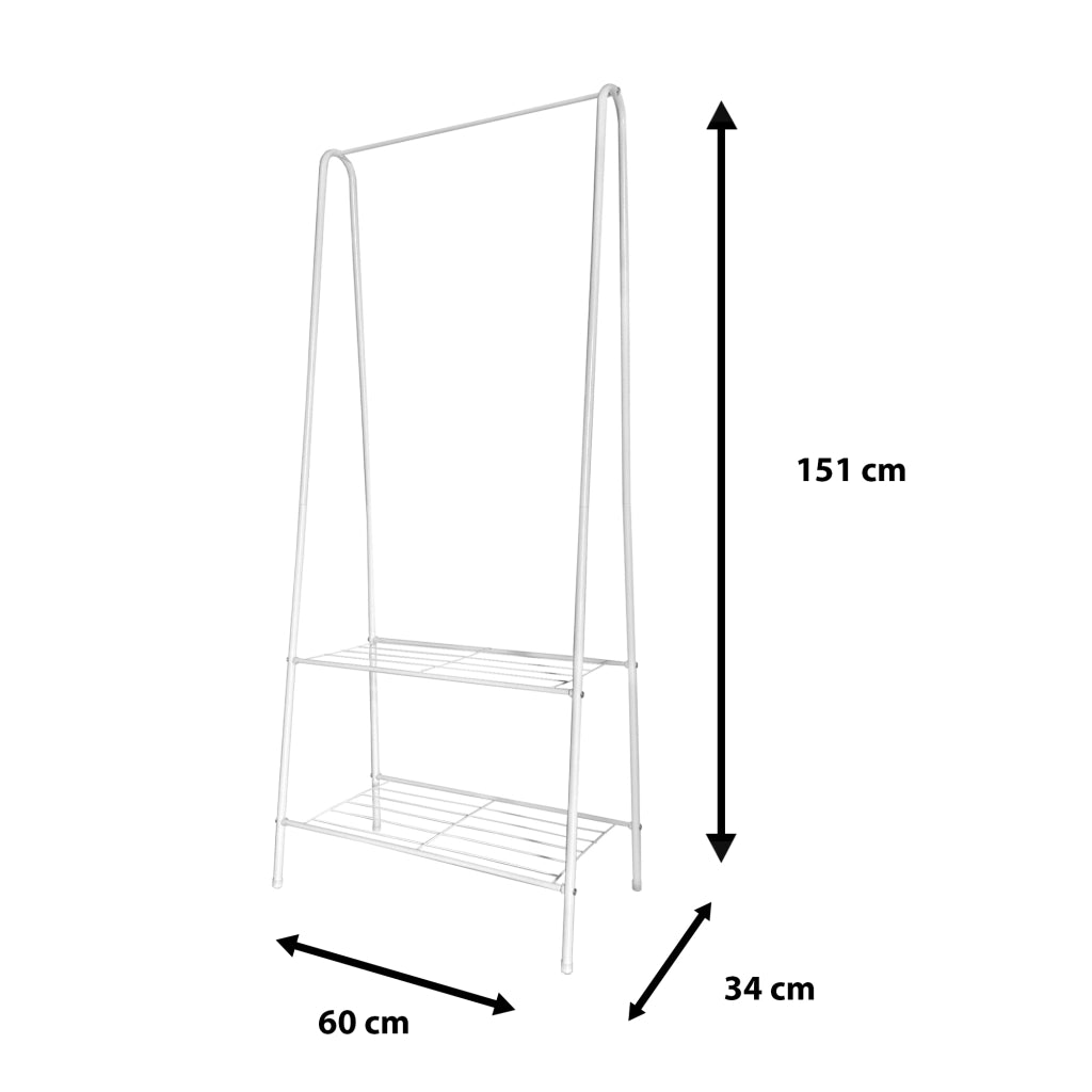 Appendiabiti a forma di asino in metallo Premium ad angolo Nyana Home 151x60x34 cm, 1 ripiano sospeso, 1 ripiano inferiore Bianco.