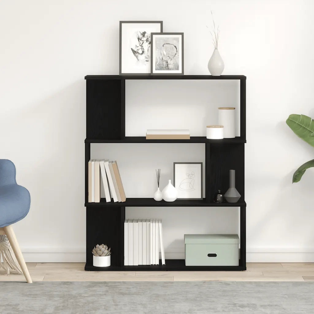 Libreria-Scaffale per Libri-Mobile di Stoccaggio Rovere Nero 80x24x96 cm in Legno Ingegnerizzato