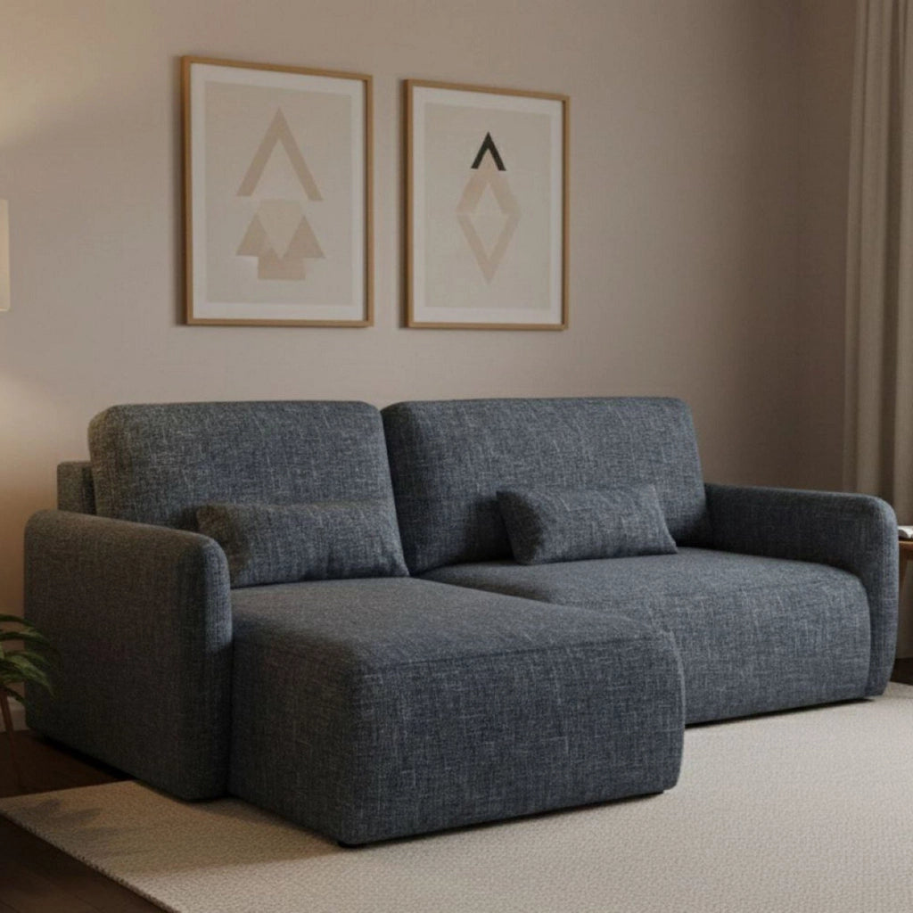 Pagno, Divano Letto con Penisola Contenitore, 207x148 cm blu