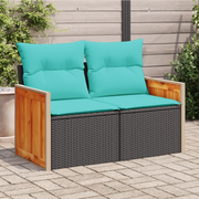 vidaXL Divano da giardino con cuscini 2 posti nero in polyrattan