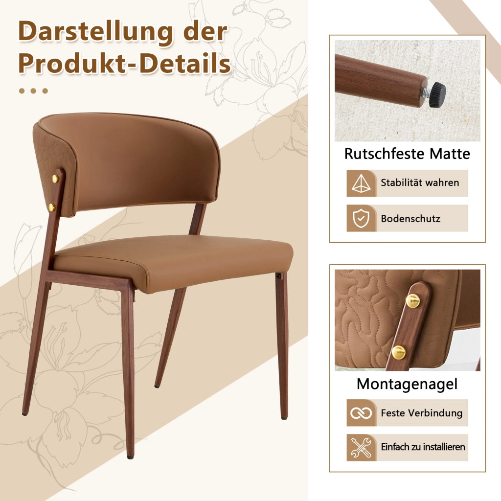 SEDIA DA PRANZO MODERNA IN PU E METALLO 78 CM MARRONE, Set da 2 pezzi