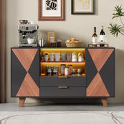 Credenza da cucina 150x40x90 cm in MDF naturale e nero con LED RGB e 2 cassetti