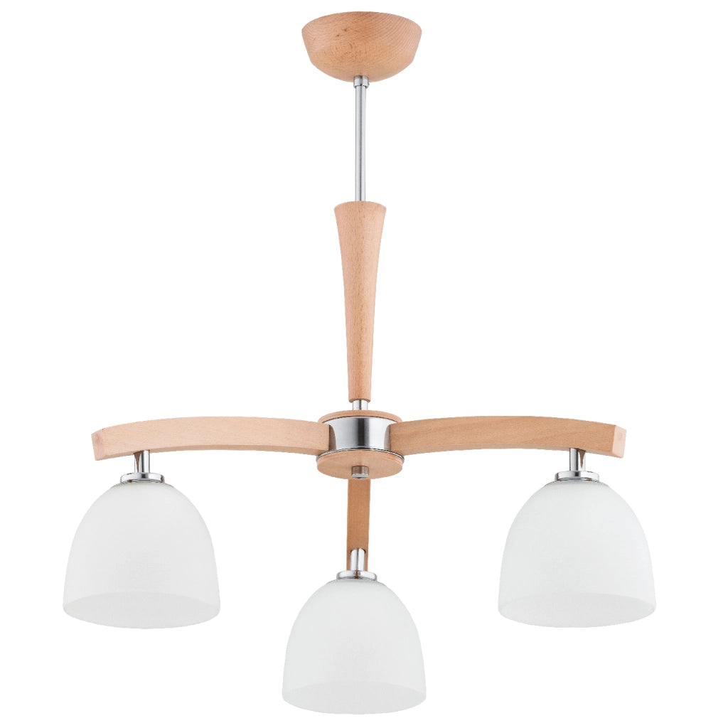 Plafoniera in legno 3 luci vetro E27 Alfa AXIM cromo
