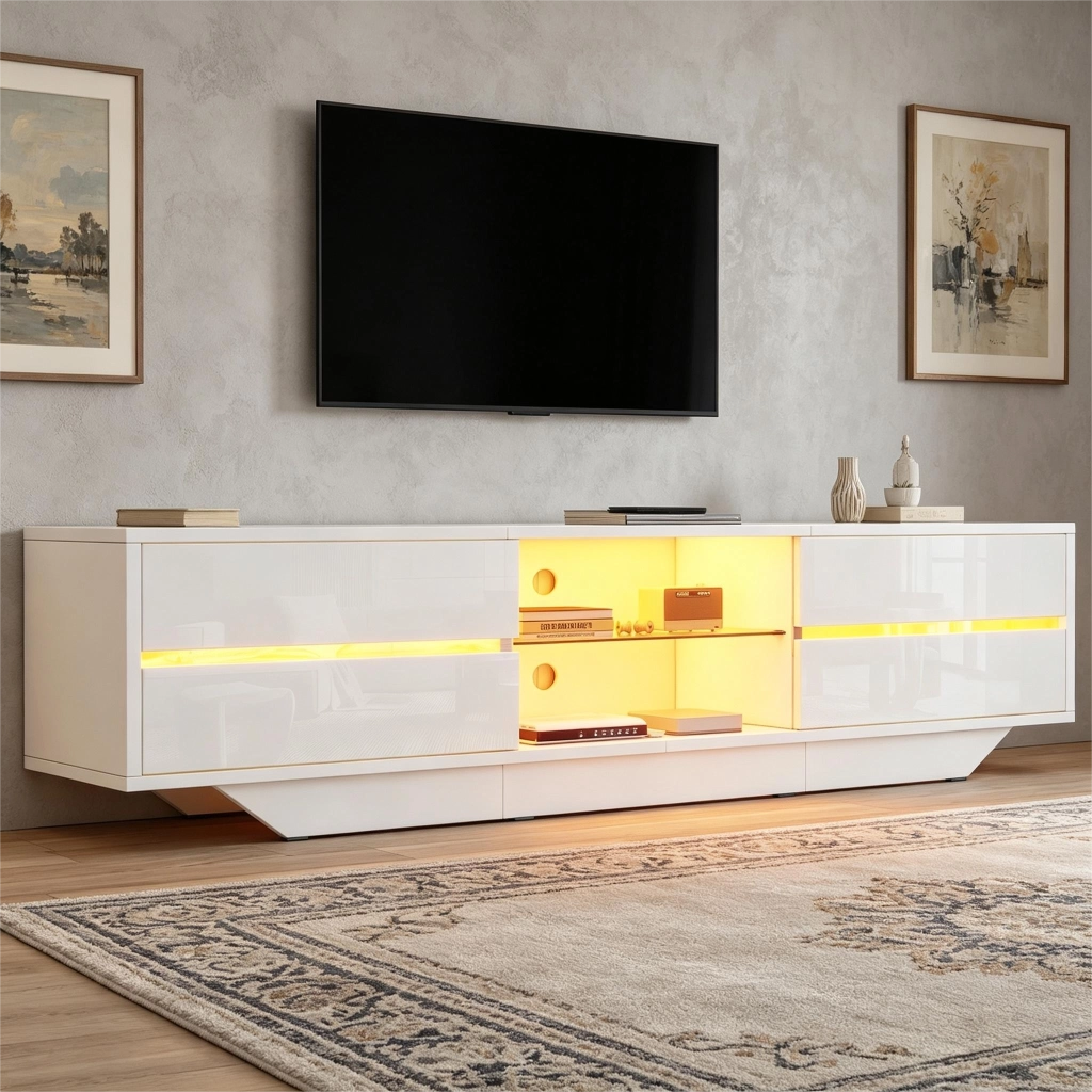 MOBILE TV LED 160x35x44,5 cm Bianco lucido per TV fino a 165 cm