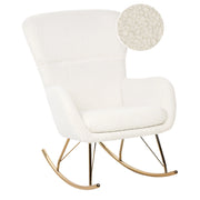 Sedia a dondolo in tessuto poliestere boucle bianco e oro Rivestimento in metallo Gambe a pattini Design tradizionale e retrò