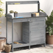 Tavolo Invaso con Mobile-Fioriera Multifunzione Grigio 110,5x45x124,5cm Massello Abete
