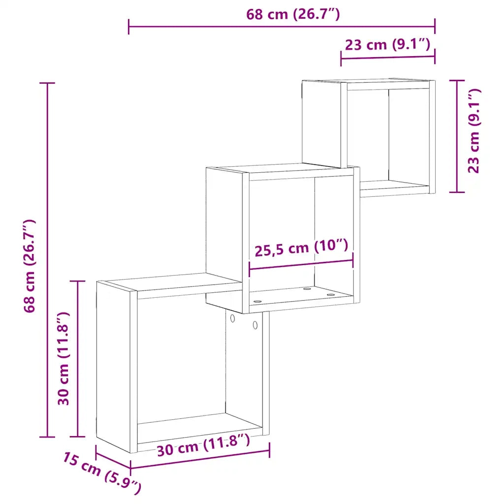 vidaXL Mensole a Cubo Parete Artigianale 68x15x68 cm Legno Multistrato