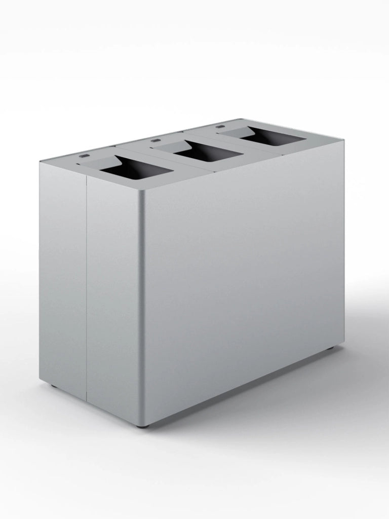 Pattumiera a 3 Scomparti Totale 135 L 84x44x63 cm con Contenitori Interni in Acciaio Verniciato Grigio
