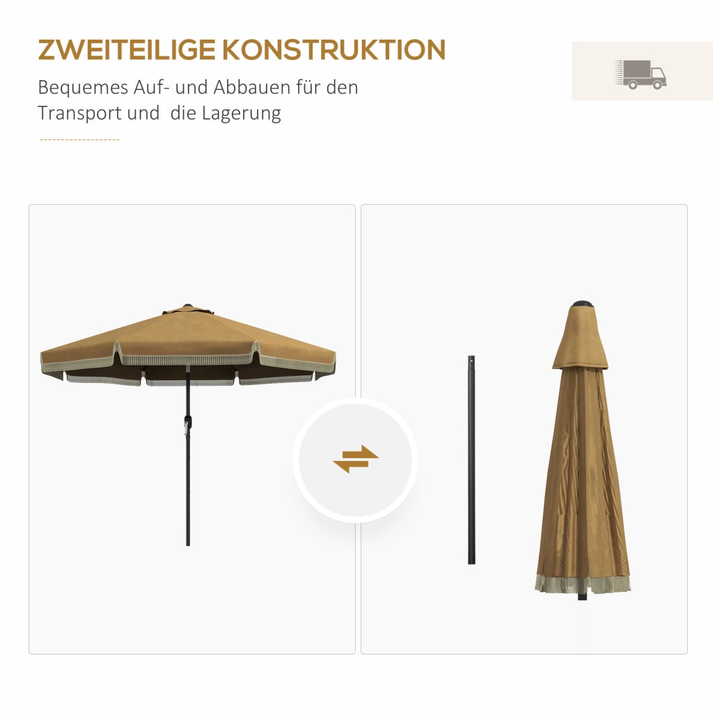 Ombrellone da patio diametro 265 cm con frange inclinabile 8 costole resistente ideale per giardino e balcone colore khaki