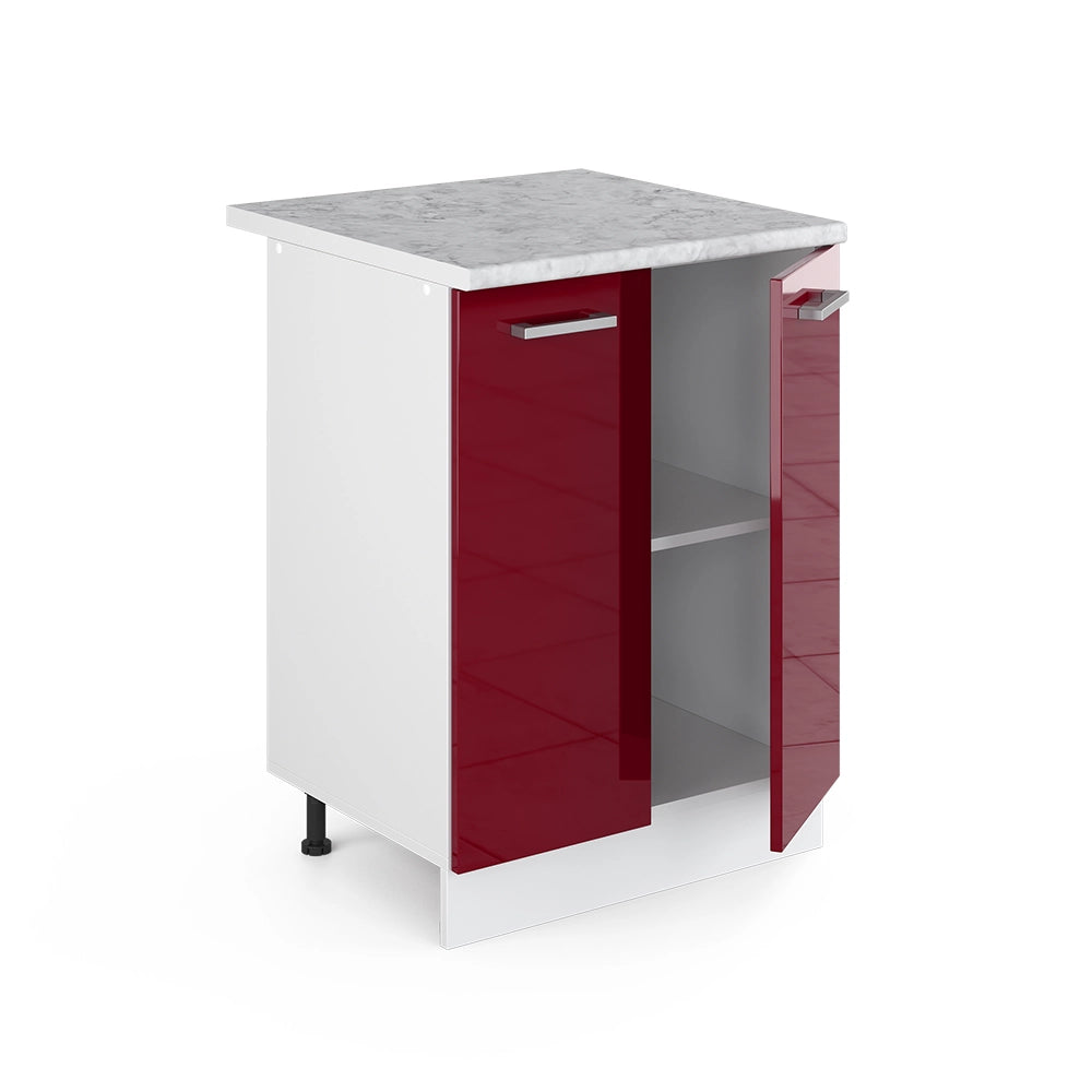 Vicco Base universale Rosso bordeaux lucido 60 cm con ante, con piano di lavoro