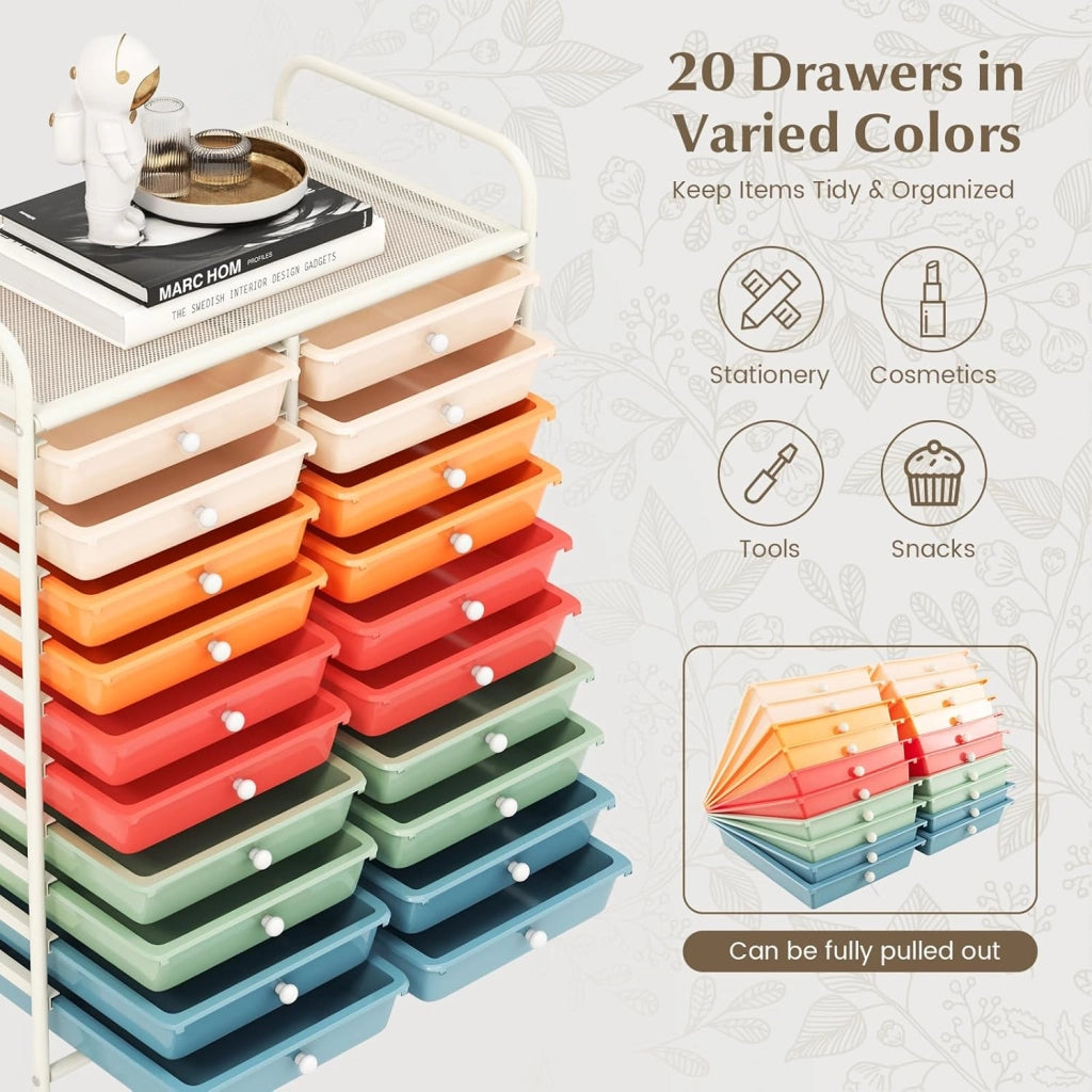 Carrello con 20 cassetti, impilabile, per cassetti, da cucina, bagno, ufficio, 64 x 39 x 88 cm (colorato 2)