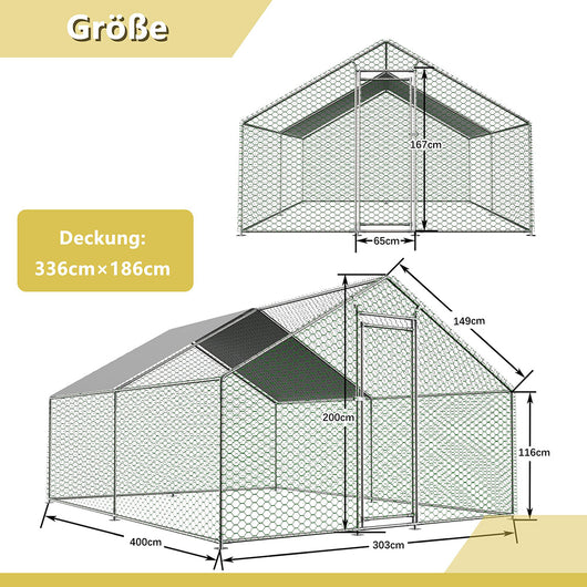 Recinto esterno per polli - Xylo - 3x4x2m - Serratura di sicurezza e telo PE impermeabile