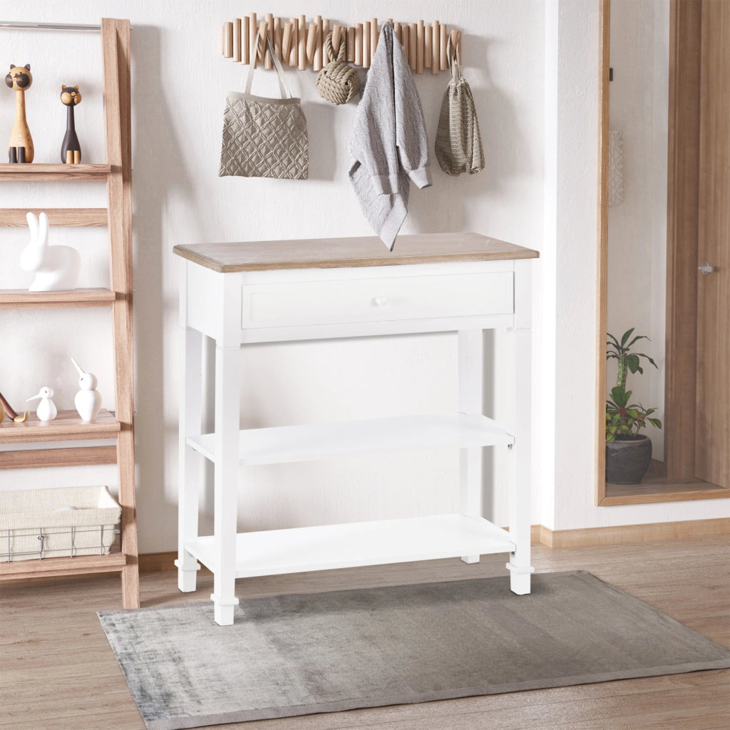 Tavolino da ingresso con 2 ripiani e cassetto ¨C zephmum ¨C 75.6x27.5x80.5 cm Bianco