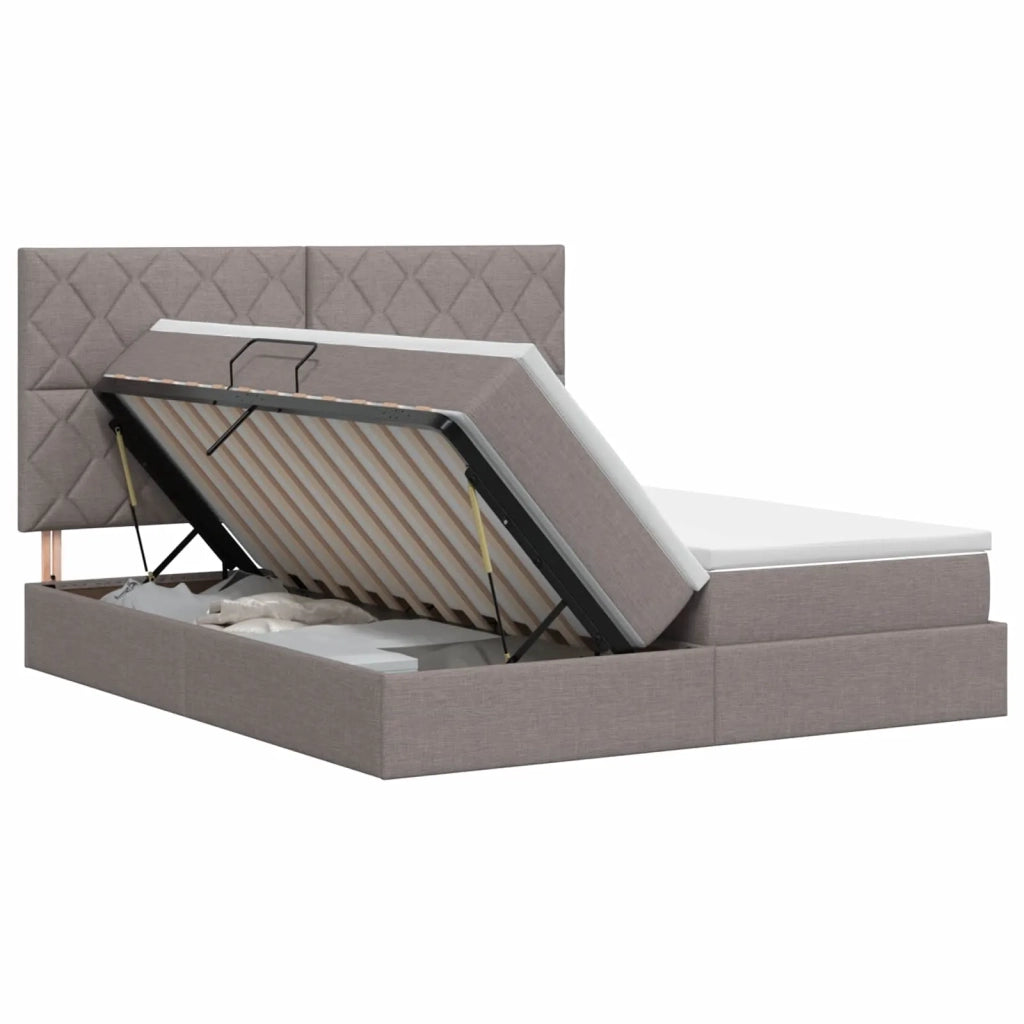 Letto con Contenitore con testiera Tortora 200 x 200 cm Tessuto 3459810