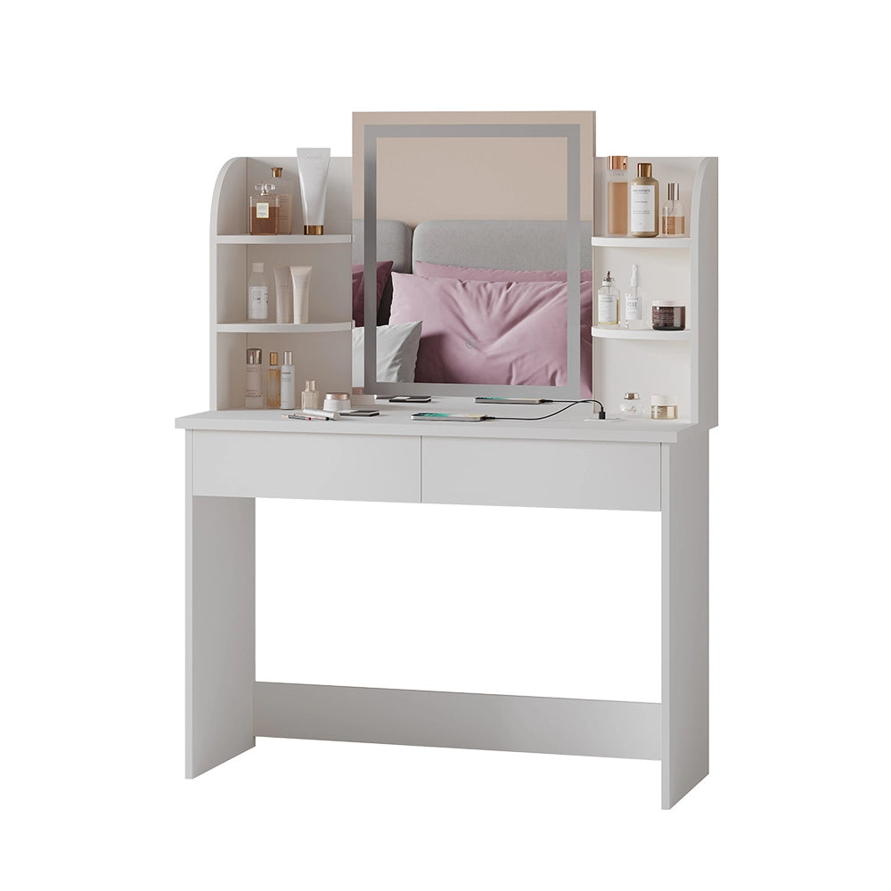 Vicco Tavolo da toeletta Bianco 106 cm con specchio a LED e stazione di ricarica QI
