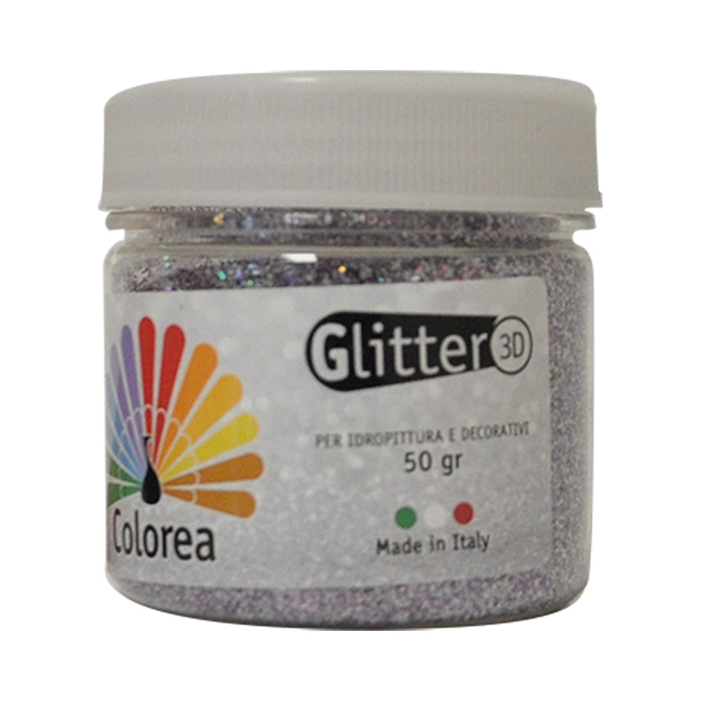 GLITTER PRISMATICI IN POLVERE gr.50 - colore argento- 12 pezzi  - COLOREA