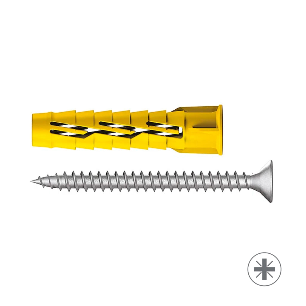 TASSELLO LEGGERO IN NYLON COLORE GIALLO CON VITE AD ESPANSIONE TESTA PIANA SVASATA PER TRUCIOLARE - Ø8X42  - TEF
