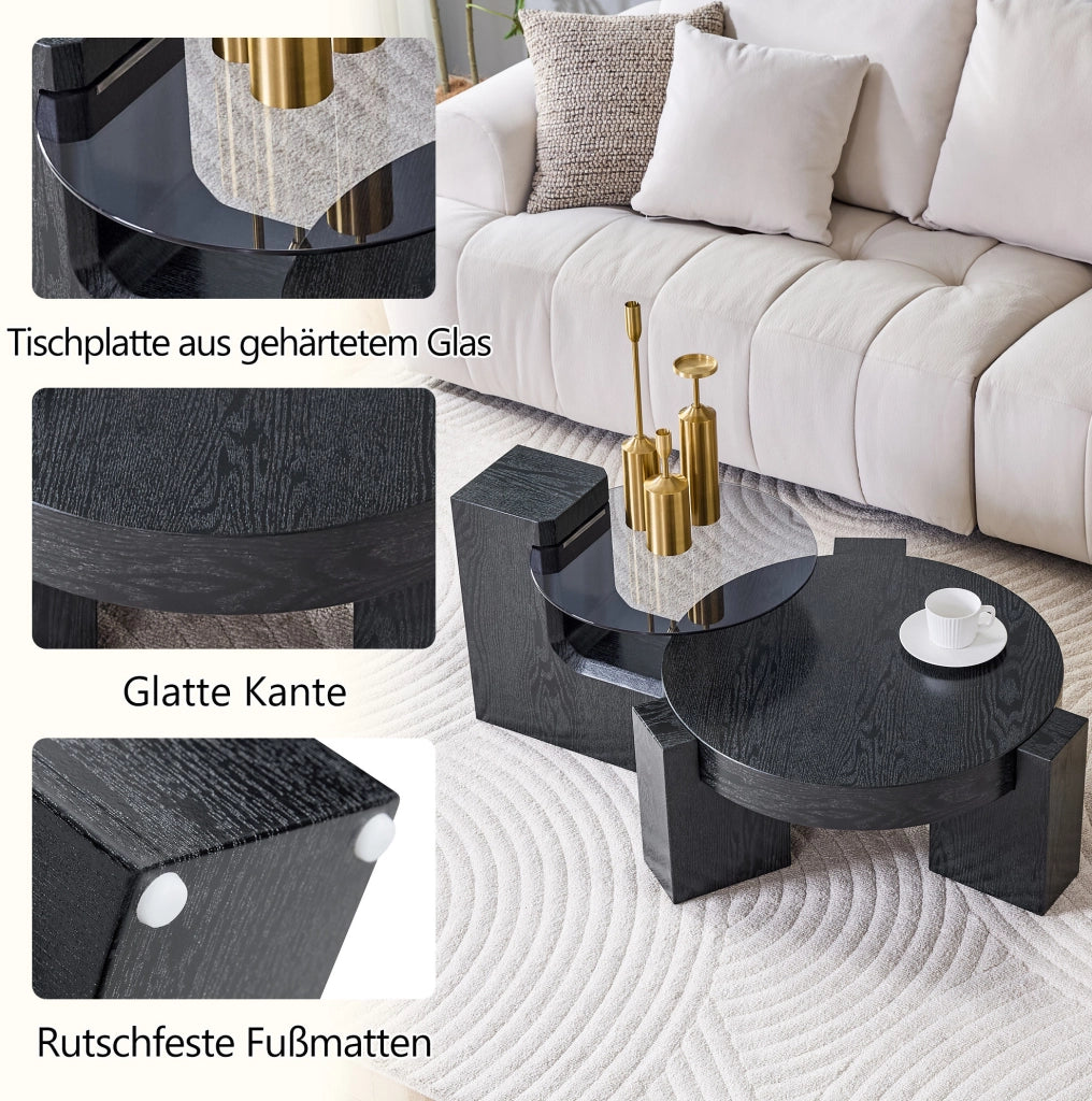 Set di tavolini da caffè separabili in MDF e vetro grigio