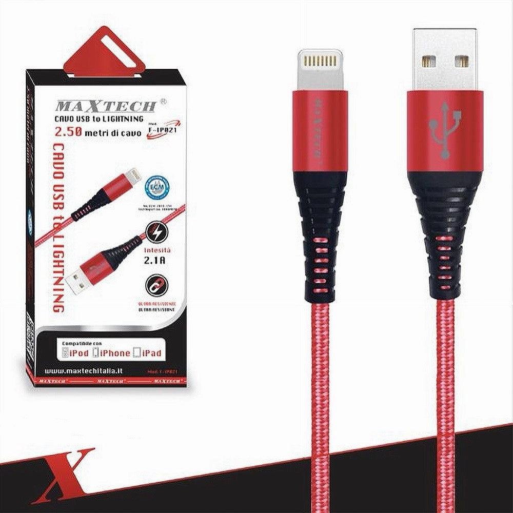 Trade Shop - Cavo Usb A Lightning Per Smartphone 2.1a 2.5mt Trasmissione Dati Maxtech F-ip021 -