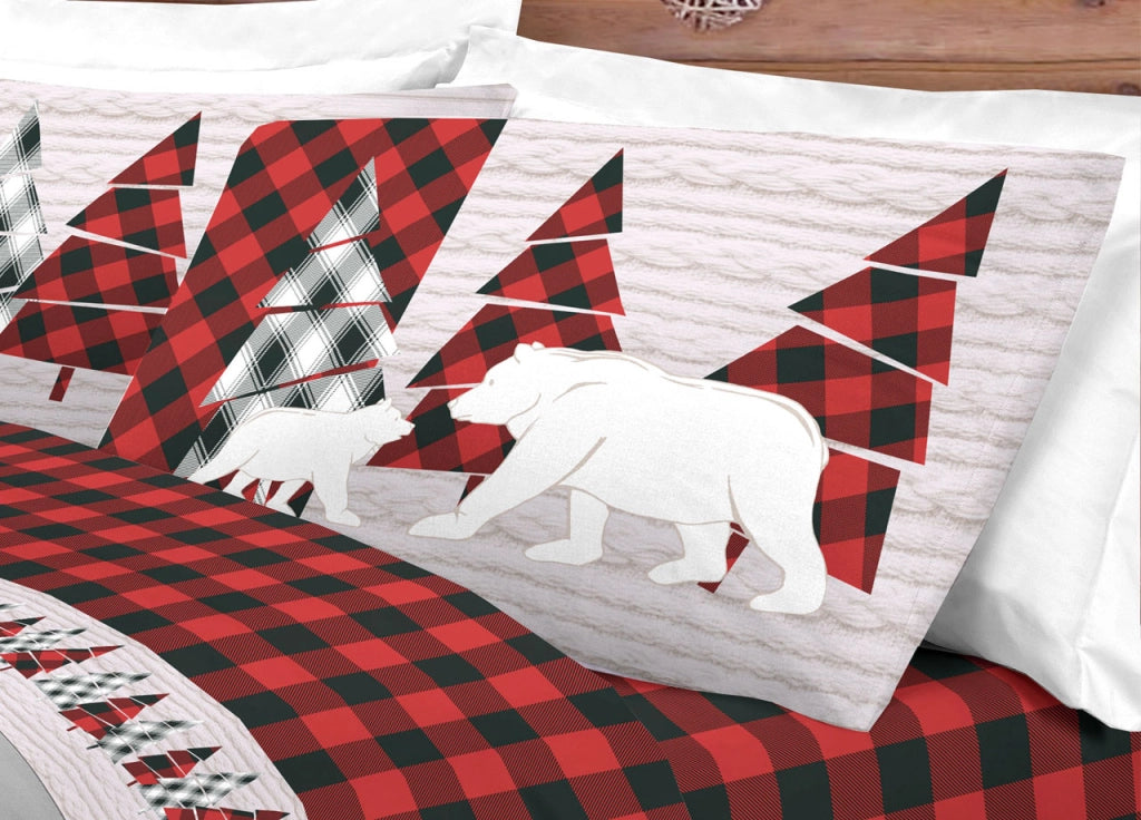 Completo Lenzuola Letto Pensieri Delicati 100% Cotone Dis. Canada - Singolo - Rosso