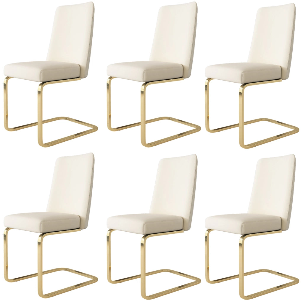 Set di 6 sedie in velluto con schienale a rombi e gambe in metallo beige