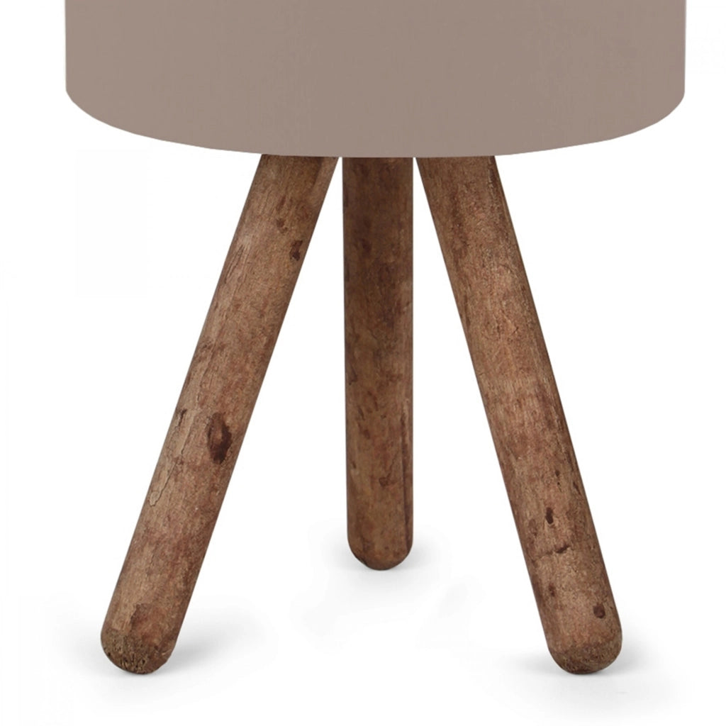 Lampada da Comodino 'Preston' Lampada da Tavolo Lampada a Treppiede in Legno con Paralume Circolare in Tessuto - color Sabbia - lux.pro