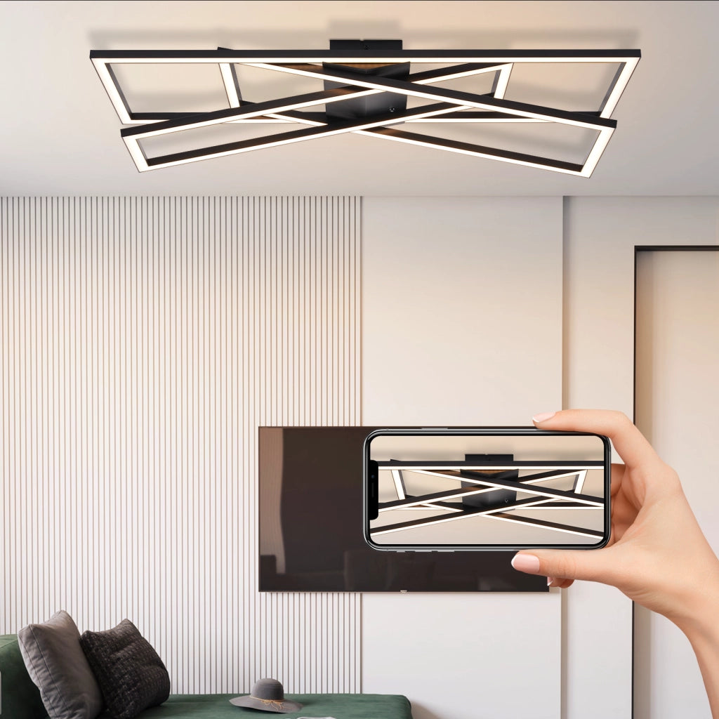 ZMH Lampada da soffitto plafoniera LED 45W nera dimmerabile per camera letto soggiorno cucina sala pranzo