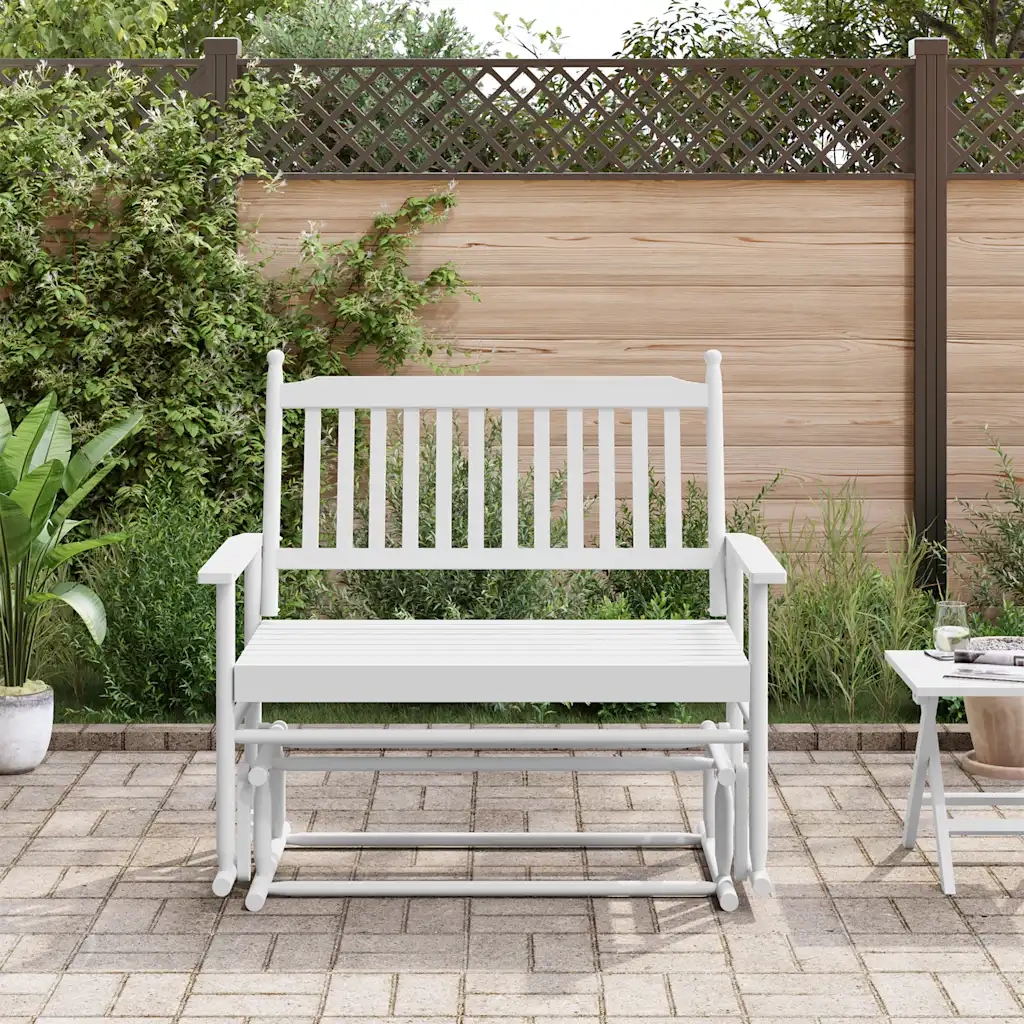 Panca a Dondolo-Sgabello-Panca da esterno Bianca 118x70x104,5 cm Legno Massello di Pioppo