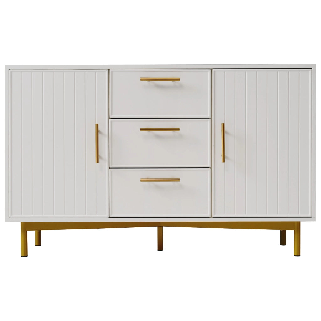 Comò moderno bianco con 2 ante, 3 cassetti e ripiano regolabile H75/B120/T40 cm