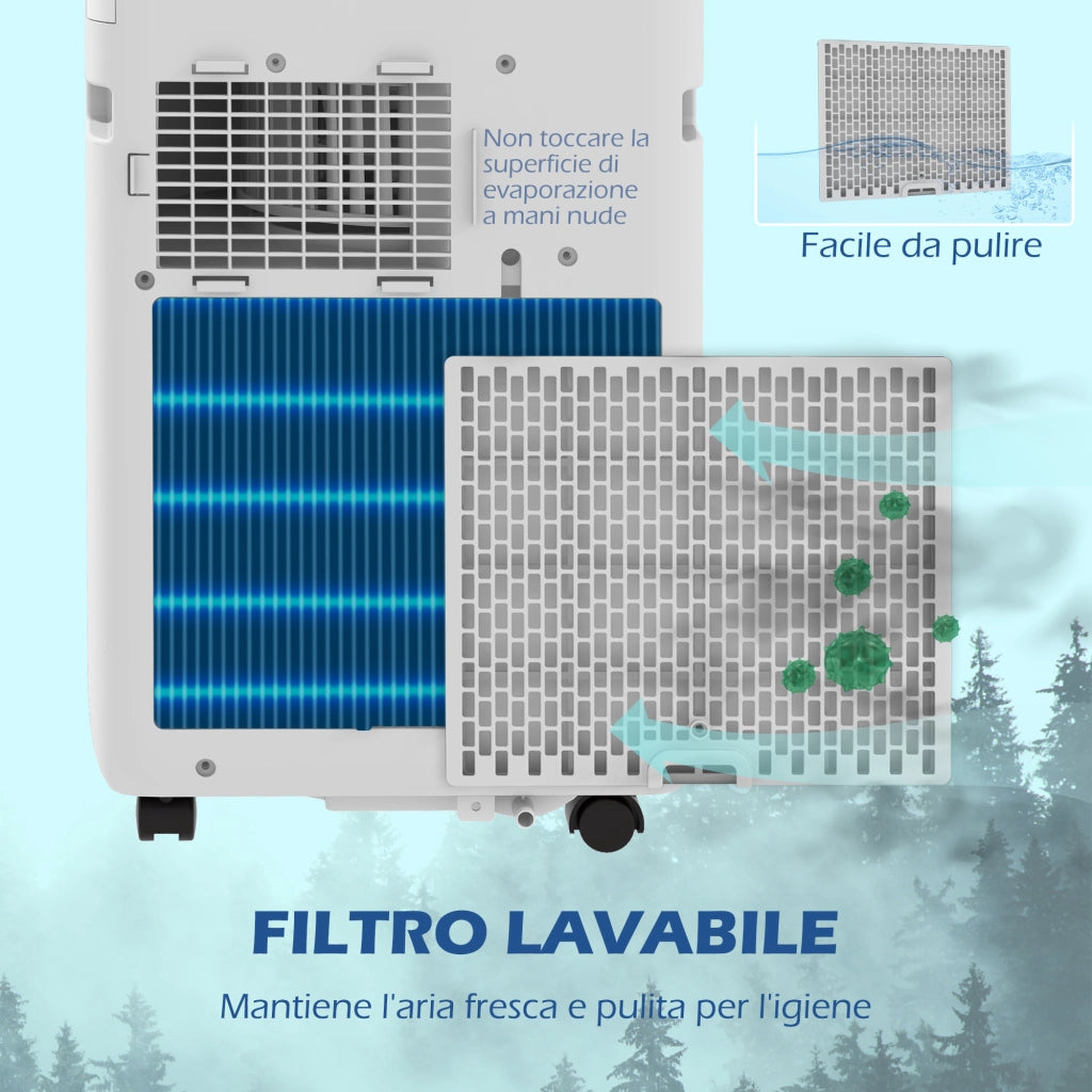 Condizionatore Portatile 750W con 5 Modalit¨¤ e 2 Velocit¨¤, in Plastica e Acciaio, 33x28x70.4 cm, Bianco
