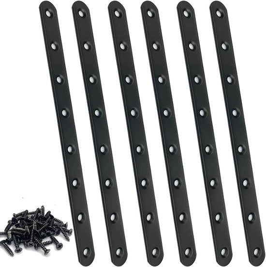 Connettori a piatto in acciaio inossidabile 244 x 19 x 3 mm con piatto perforato - Nero - 6 pezzi