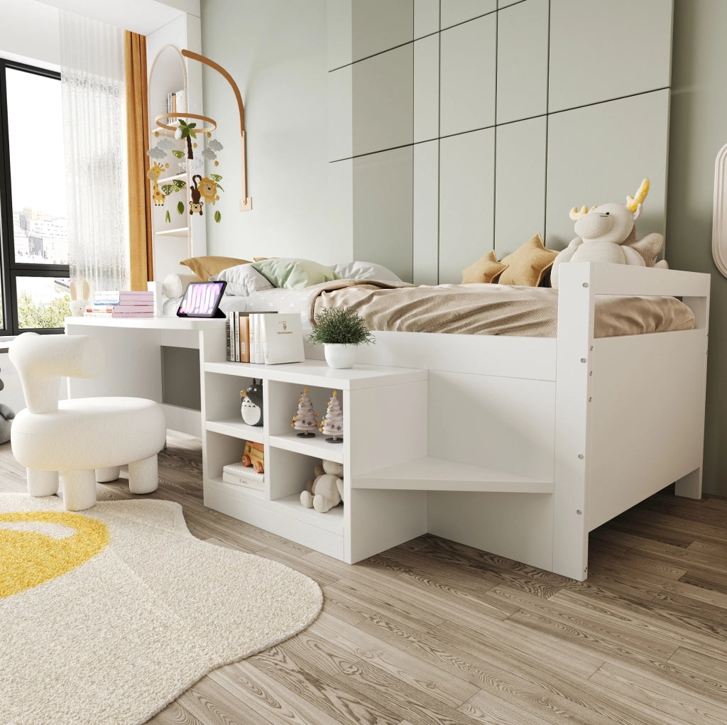 Letto multifunzionale 90x200 cm con scrivania, vani contenitore e prese