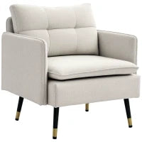 Poltrona da Salotto Moderna Rivestita in Lino con Braccioli Imbottiti e Gambe in Acciaio 76x68x80 cm Crema