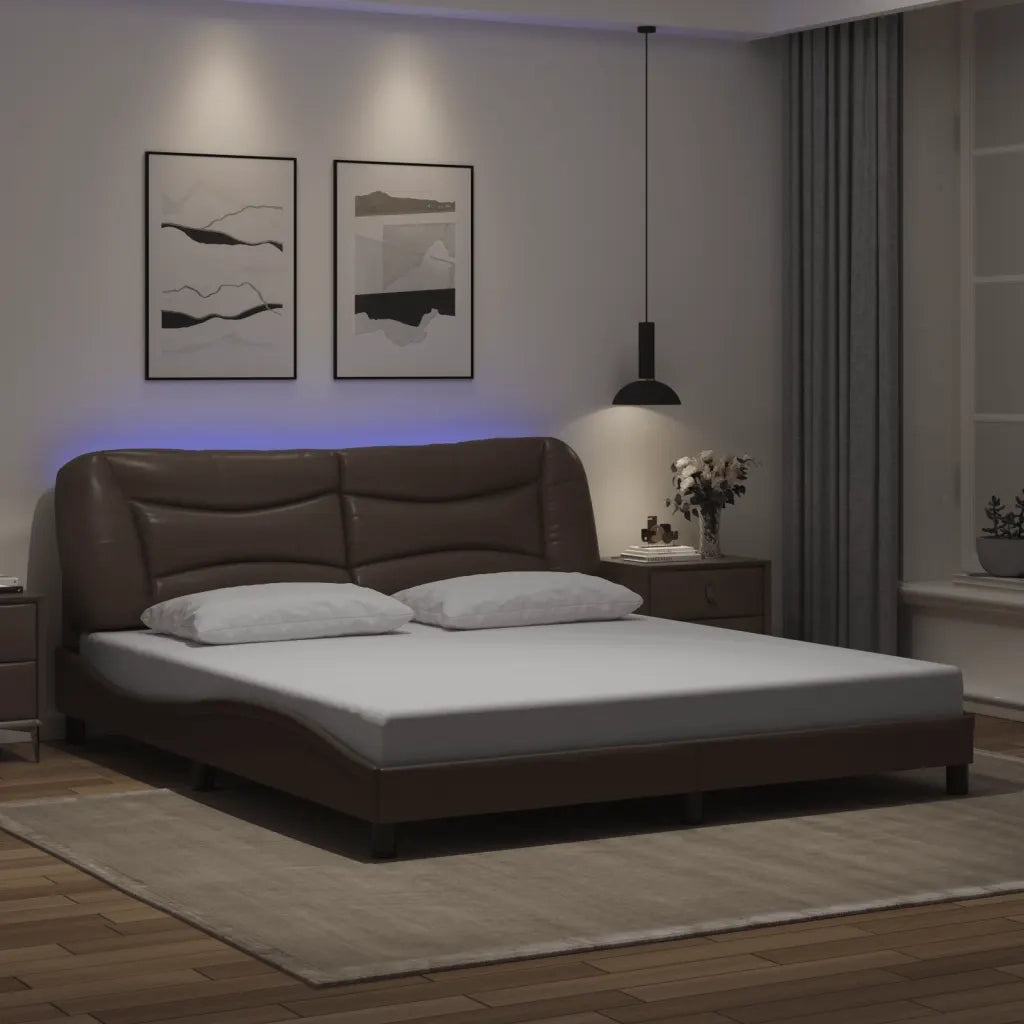 Letto matrimoniale | Letto per adulti | Giroletto con LED senza Materasso Hvar Marrone 180x200 cm